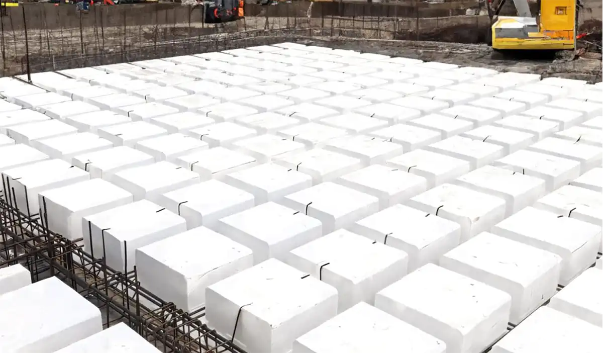 ICF Retaining Wall Construction - Installation of ICF blocks with rebar